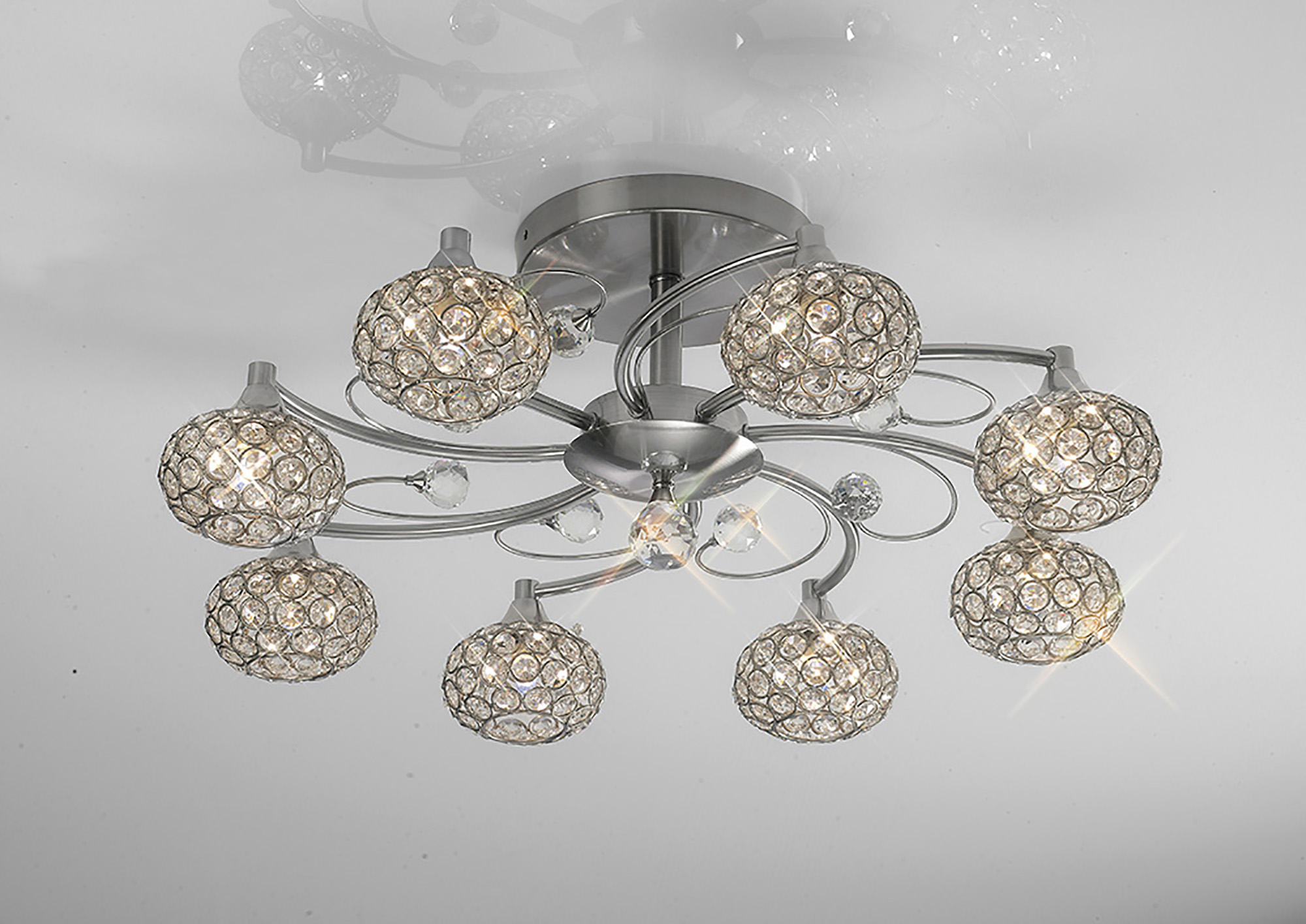 IL30938  Cara Crystal Ceiling 8 Light Satin Nickel